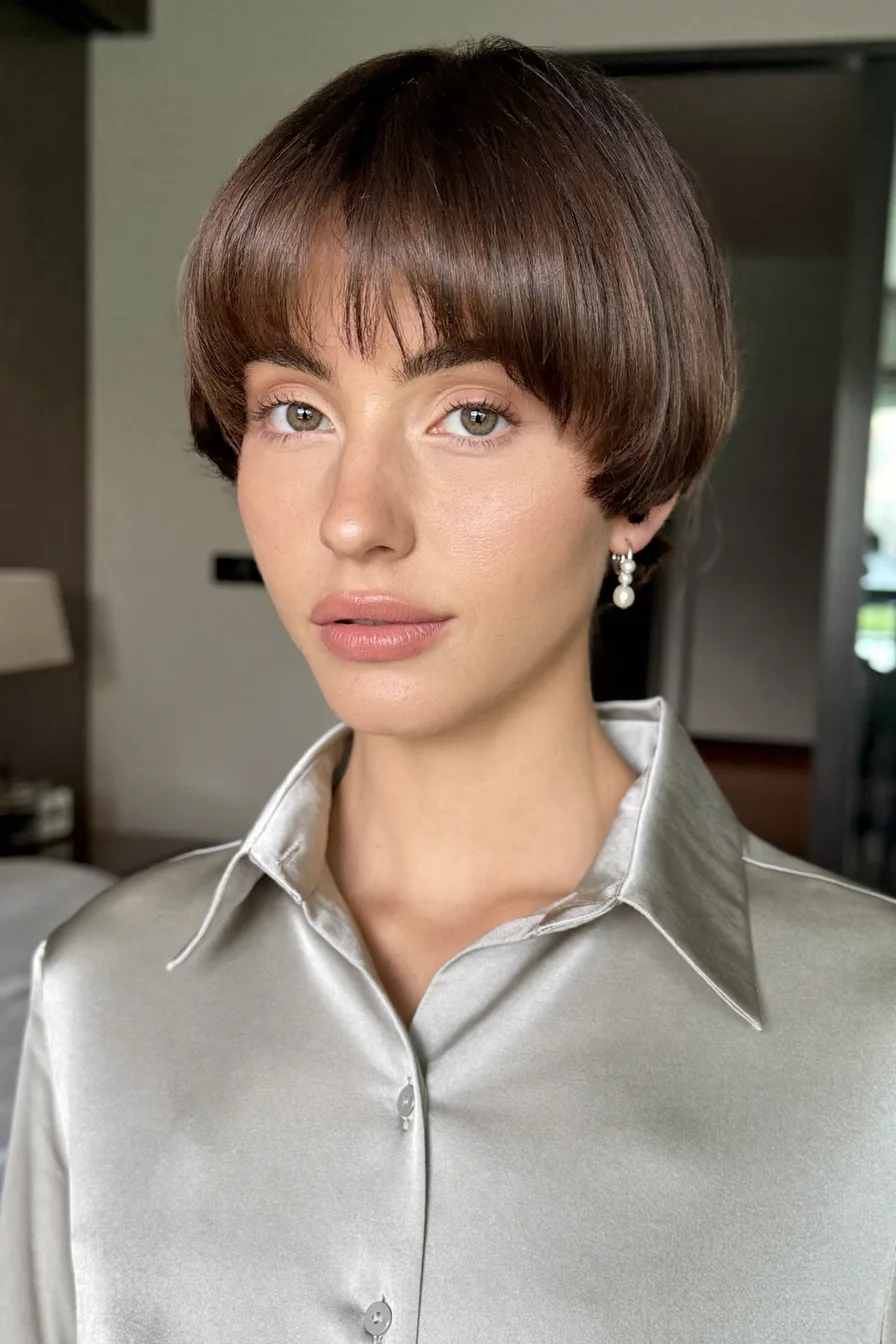 Polished Straight Blunt Bob with Wispy Bangs for Modern Elegance
