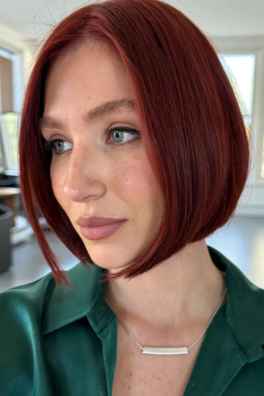 Sleek Straight Classic Bob With Bold Red Finish
