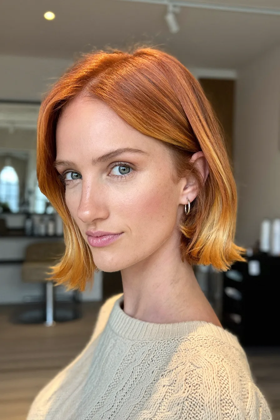 Sleek Straight Bob with Subtle Copper Highlights