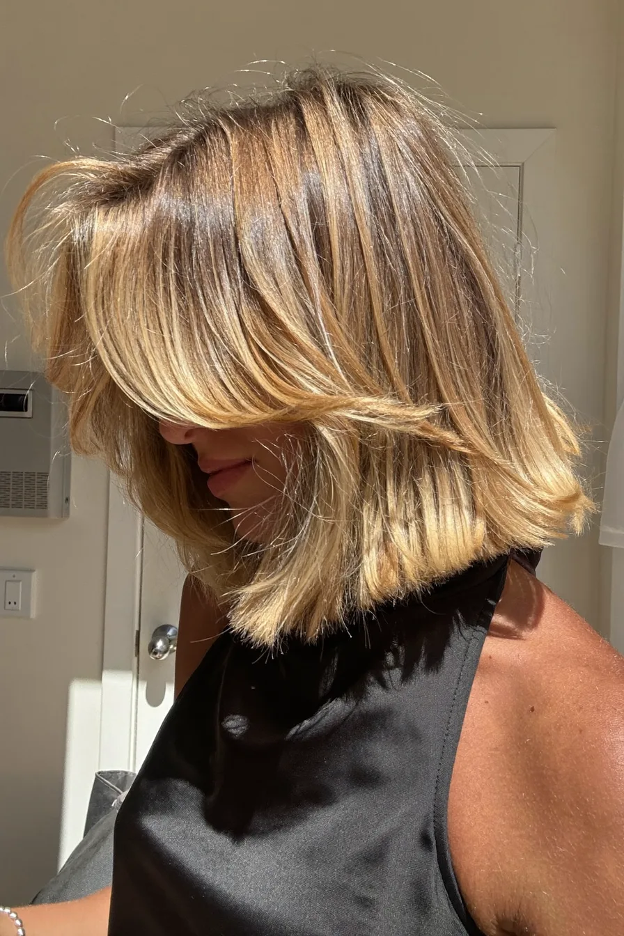 Chic Sun-Kissed Straight Bob with Subtle Face-Framing Layers
