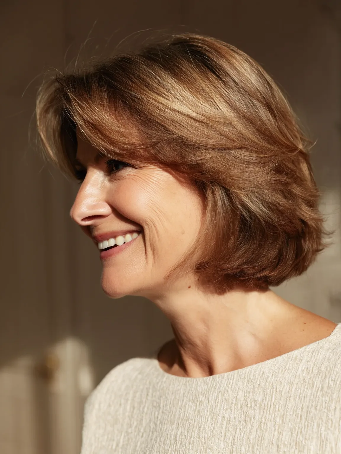 Golden Brown Bob with Subtle Side-Swept Bangs
