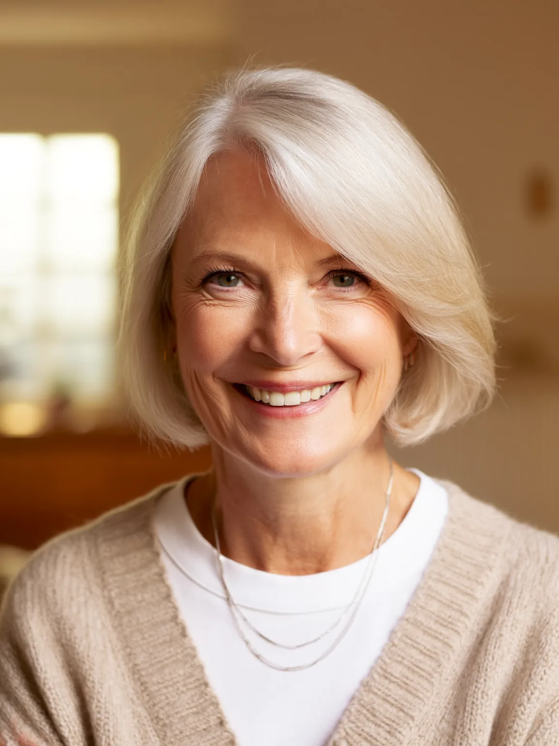 Oval Face Air-Dried Silver Frost Bob with Side Bangs