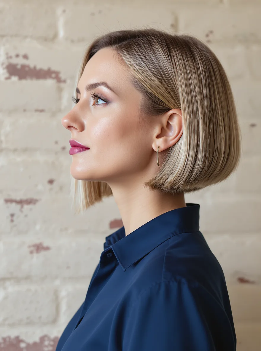 Sandy Blonde Chin-Length Bob with Clean Lines