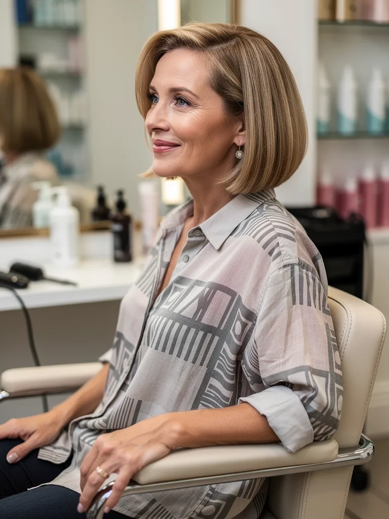 Warm Caramel Brown Bob with Side-Swept Bangs