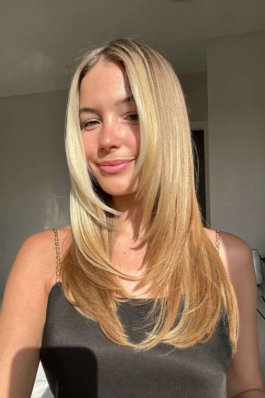 Sleek Straight Layered Cut with Center Part for Shine