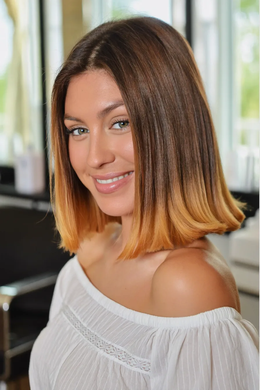 Sleek Straight Blunt Bob with Subtle Ombre Highlights