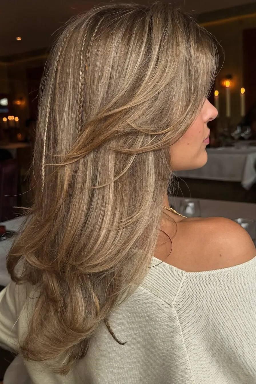 Long Layered Straight Hair with Hidden Accent Braids