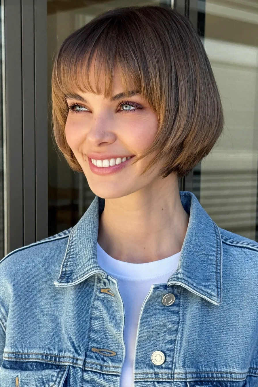 Sleek Straight French Bob with Soft Wispy Bangs