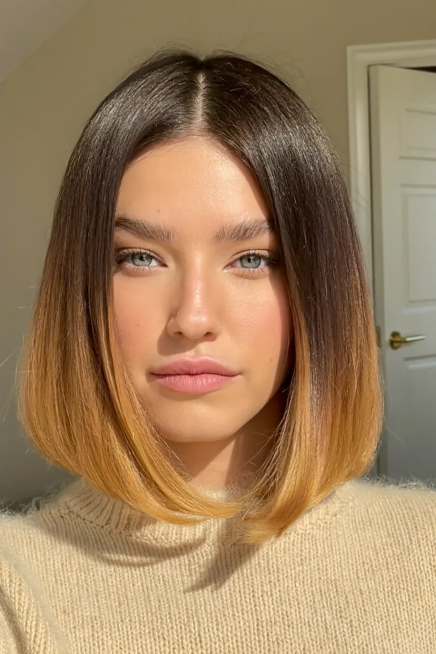 Chic Straight Blunt Bob with Subtle Ombre for Medium Length