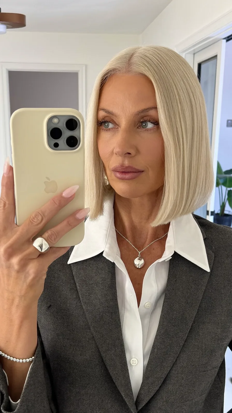Chic Platinum Blonde Blunt Bob with Center Parting