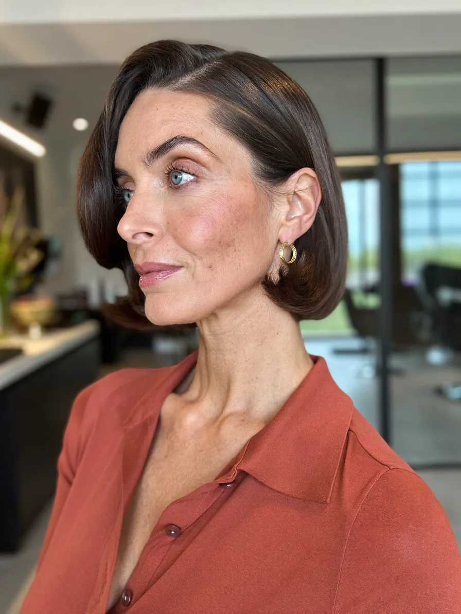Classic Side-Parted Chin-Length Blunt Bob with Flicked Ends