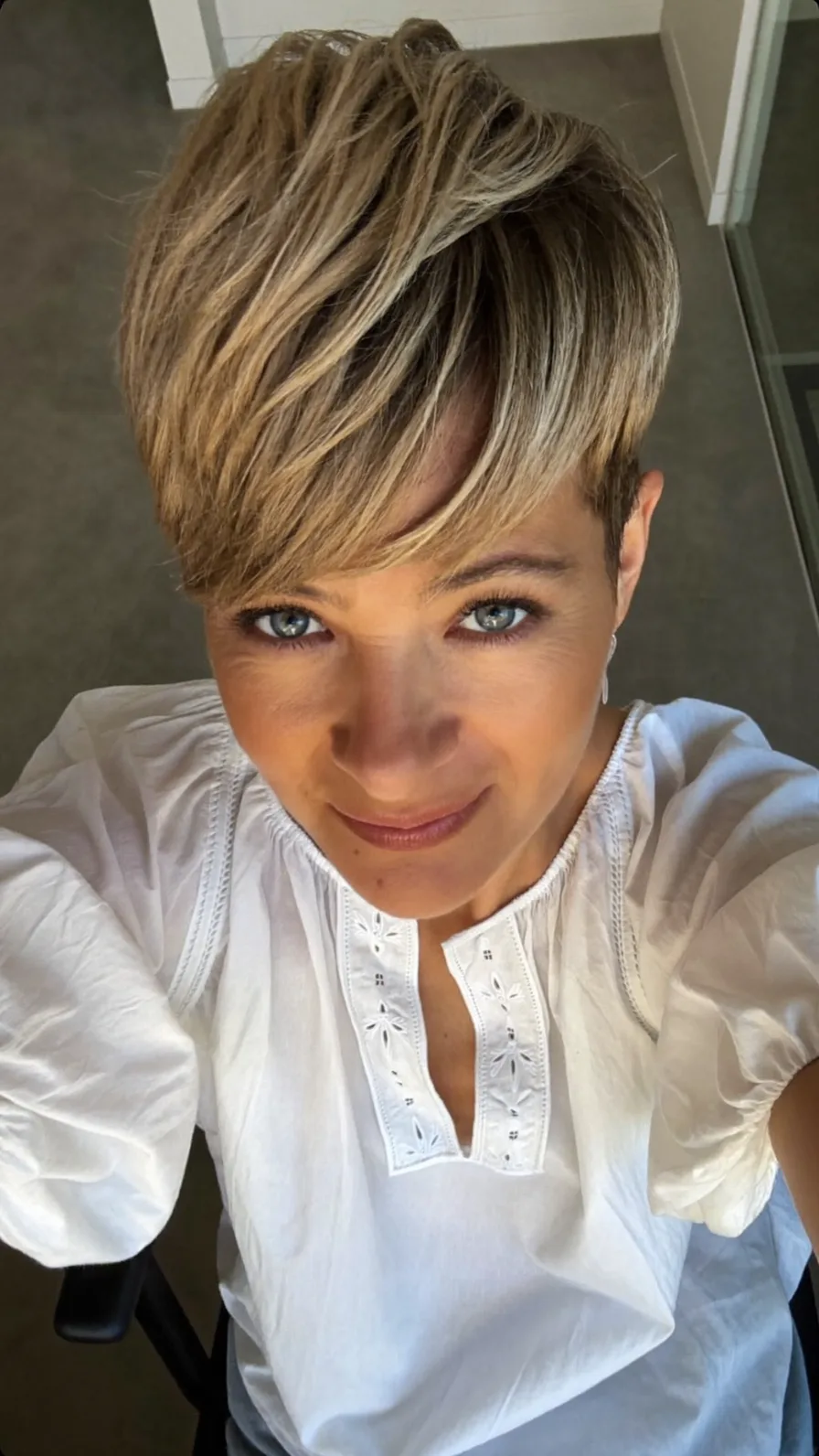 Modern Textured Pixie with Ash Blonde Balayage Highlights
