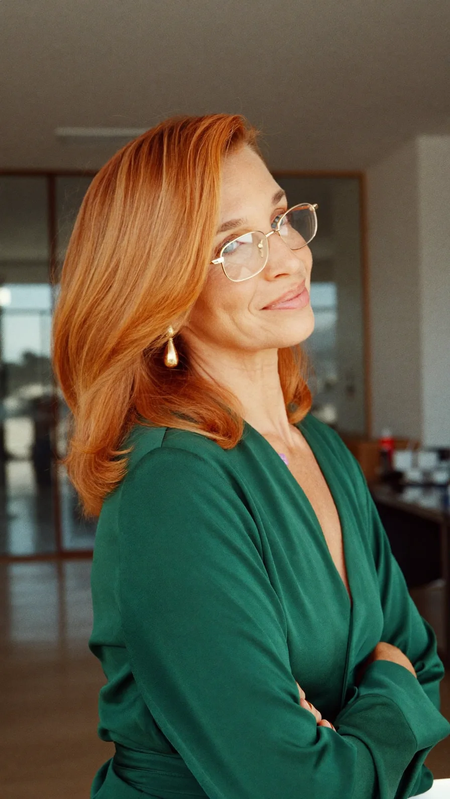 Classic Medium-Length Copper Red Layered Hairstyle with Flicked Ends