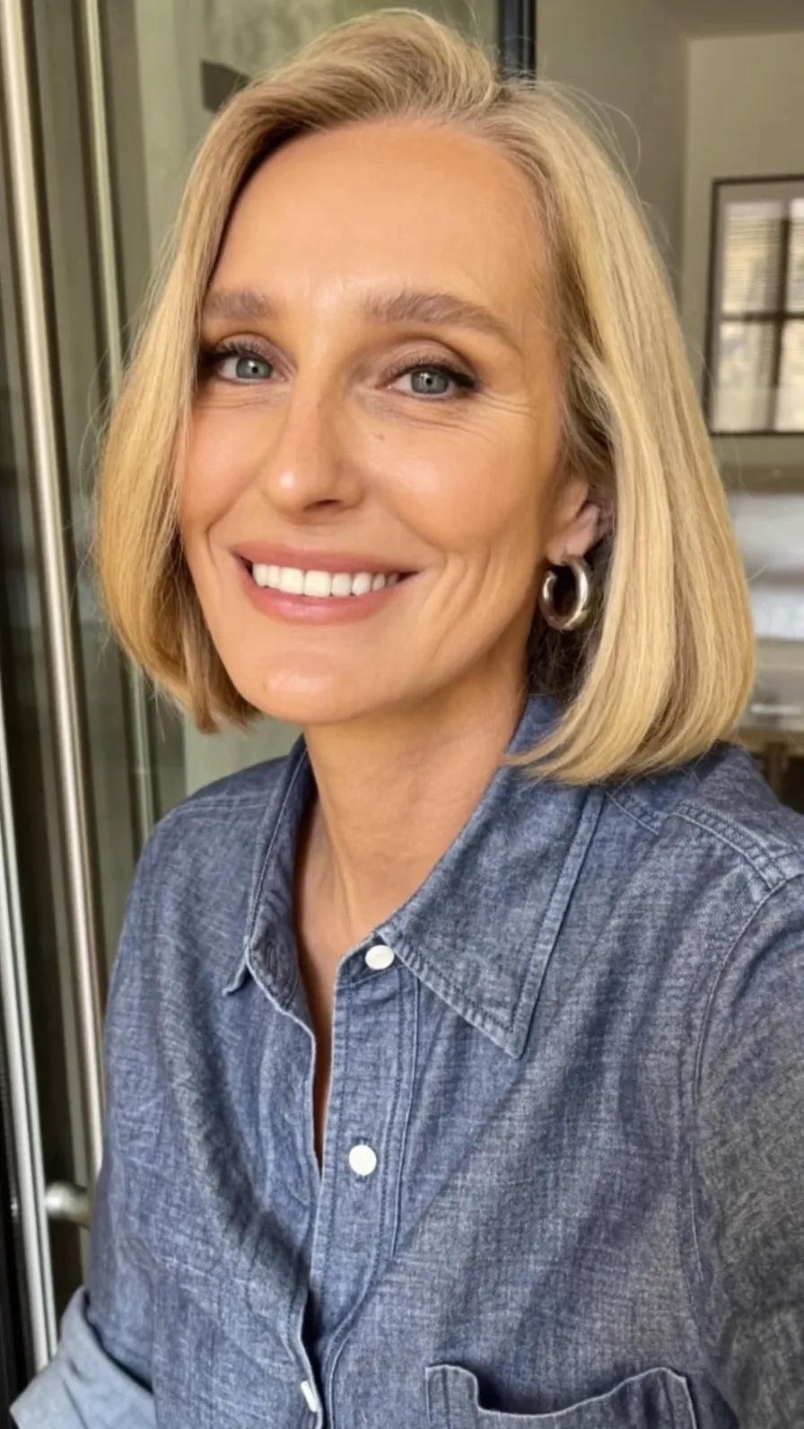 Chin-Length Classic Ash Blonde Bob with Soft Side Bangs