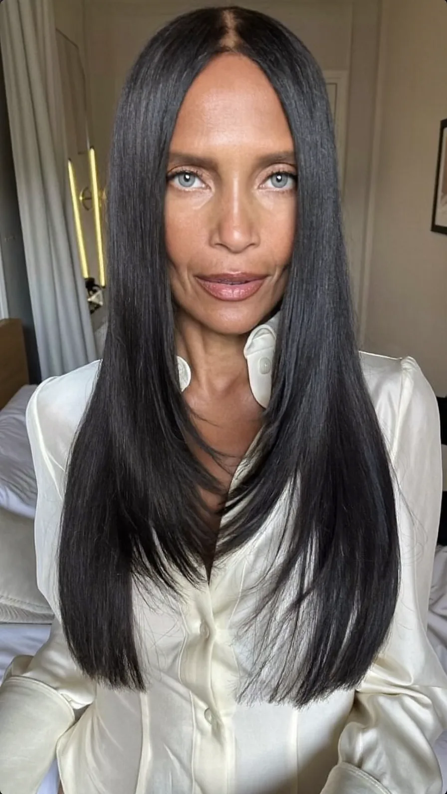 Sleek Center-Parted Long Layers with Natural Shine