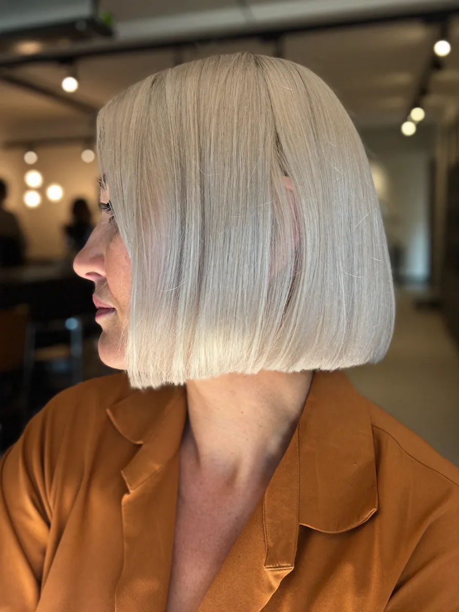 Chic Platinum Blonde Blunt Cut Bob with Center Part