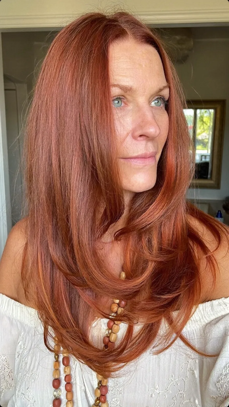 Classic Long Layers with Vibrant Copper Red Shine