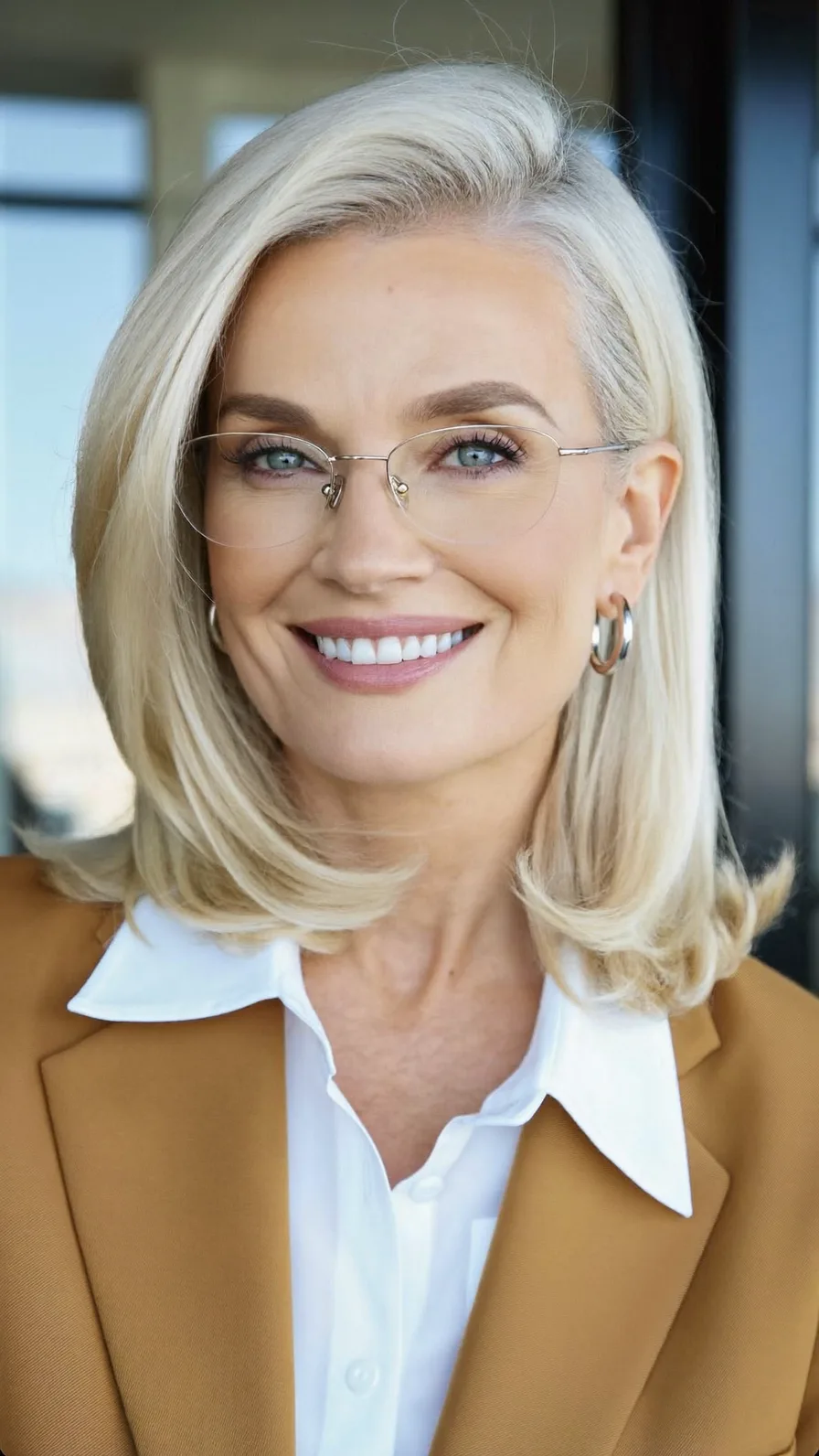 Classic Platinum Blonde Shoulder-Length Hairstyle with Long Layers