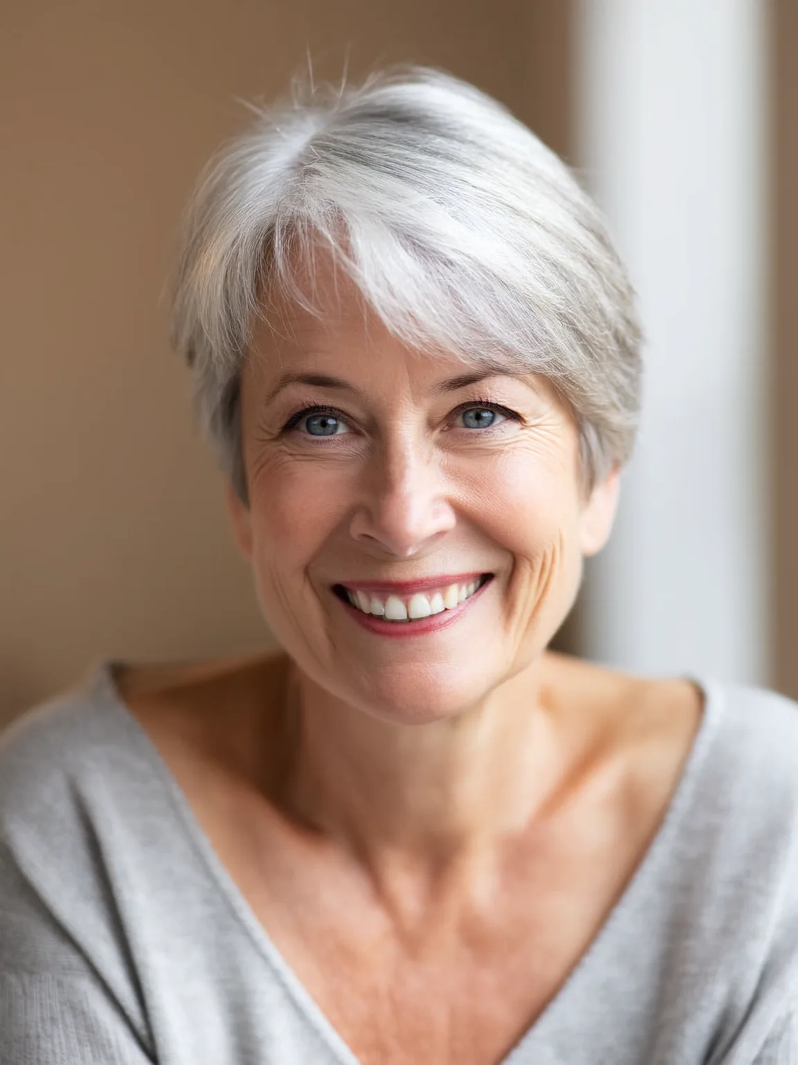 Air-Dried Silver Frost Pixie with Side-Swept Bangs