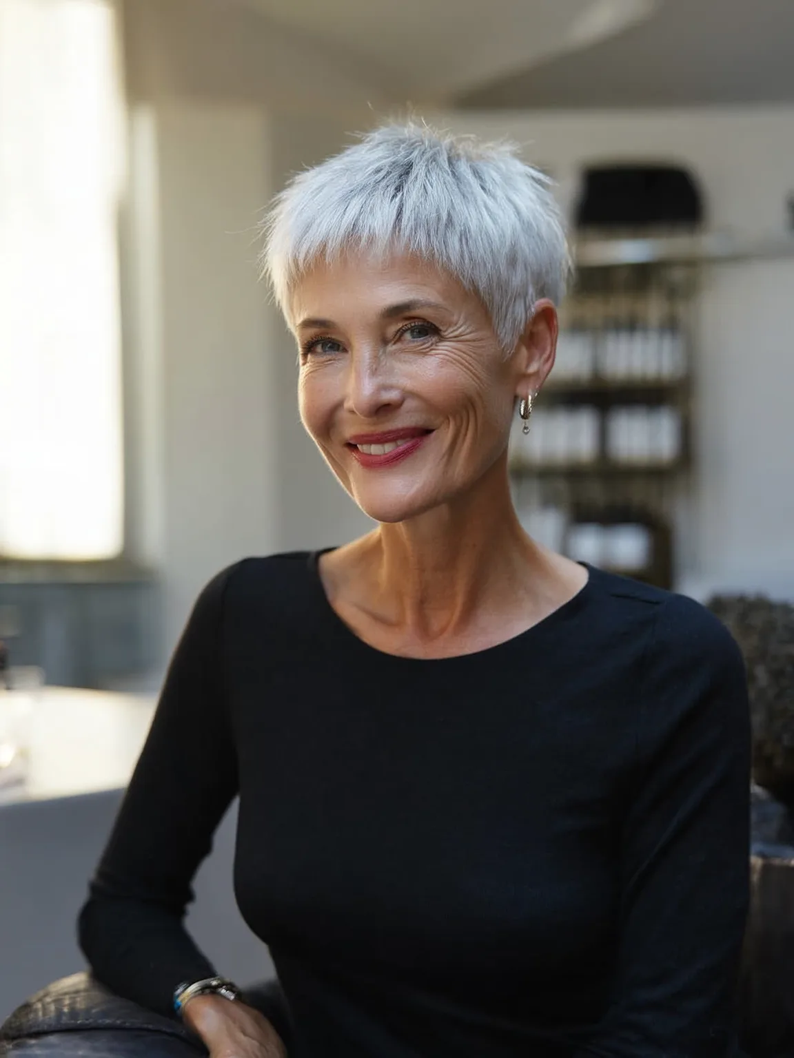 Wispy Silver Frost Pixie with Soft Bangs