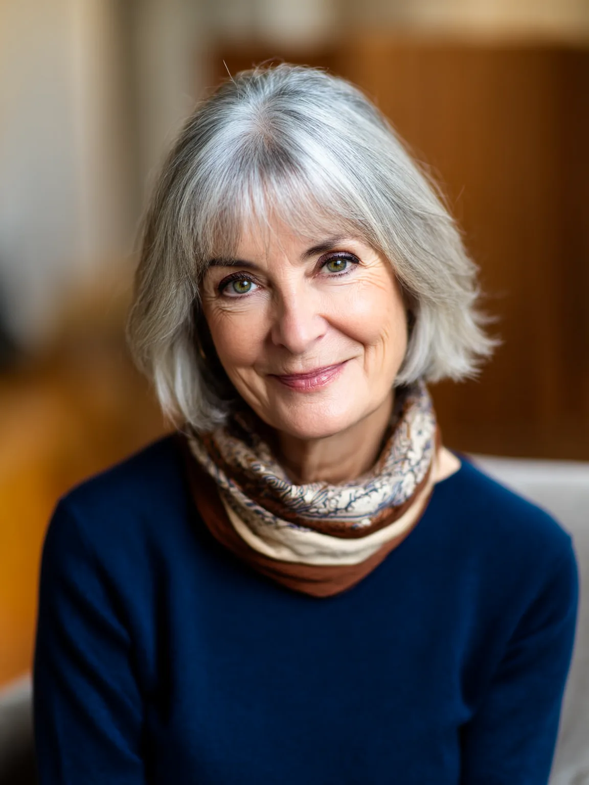 Silver Frost Bob with Long Bangs and Sleek Lines