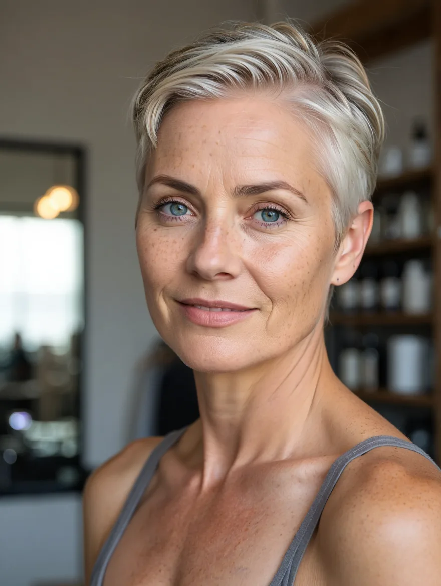 Silver Frost Pixie with Side-Swept Bangs and Texture
