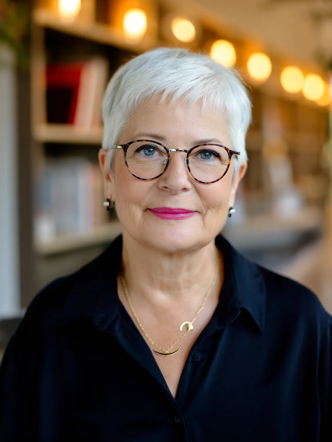 Flat Silver White Pixie with Side-Swept Bangs