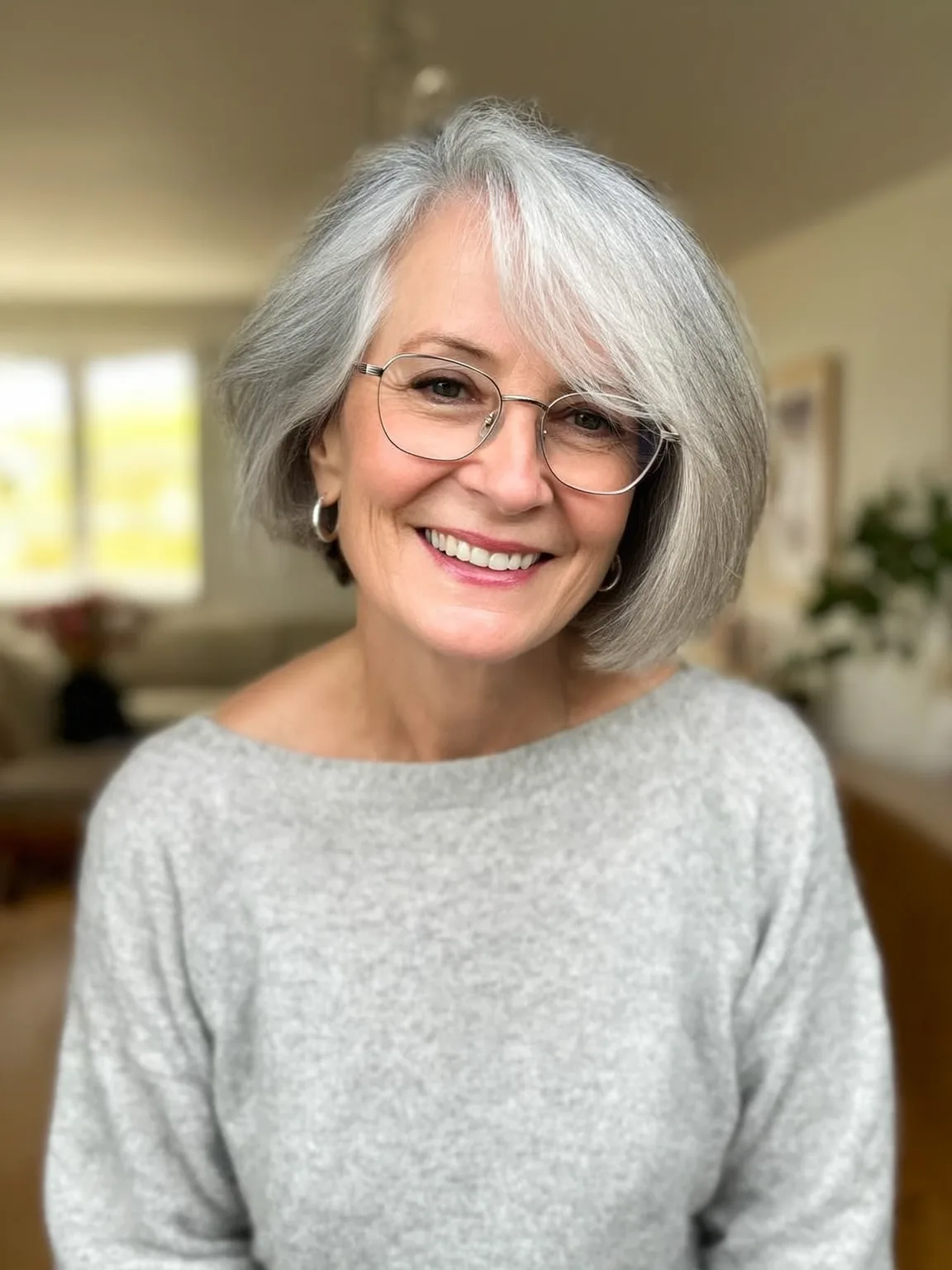 Silver Frost Bob with Medium Volume and Side Bangs