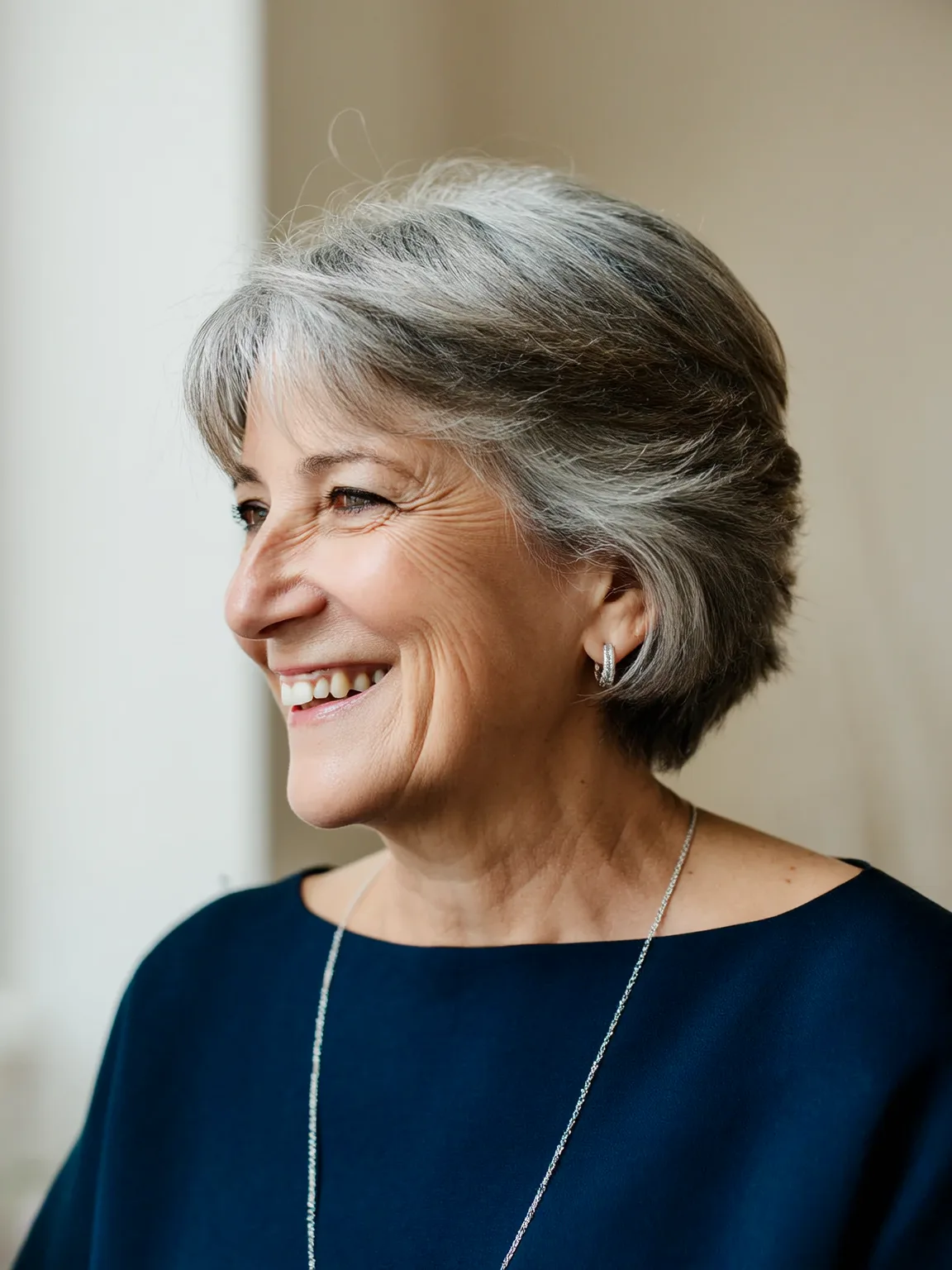 Silver-Gray Pixie with Defined Side Bangs