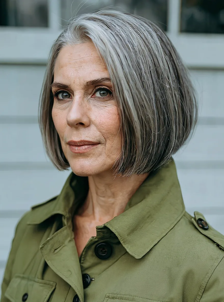 Air-Dried Silver Gray Bob with Gentle Volume