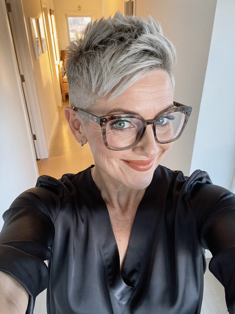 Voluminous Side-Swept Silver Pixie Cut