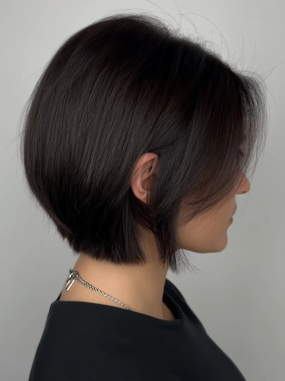 Short Rich Espresso Brown Bob with Side-Swept Bangs