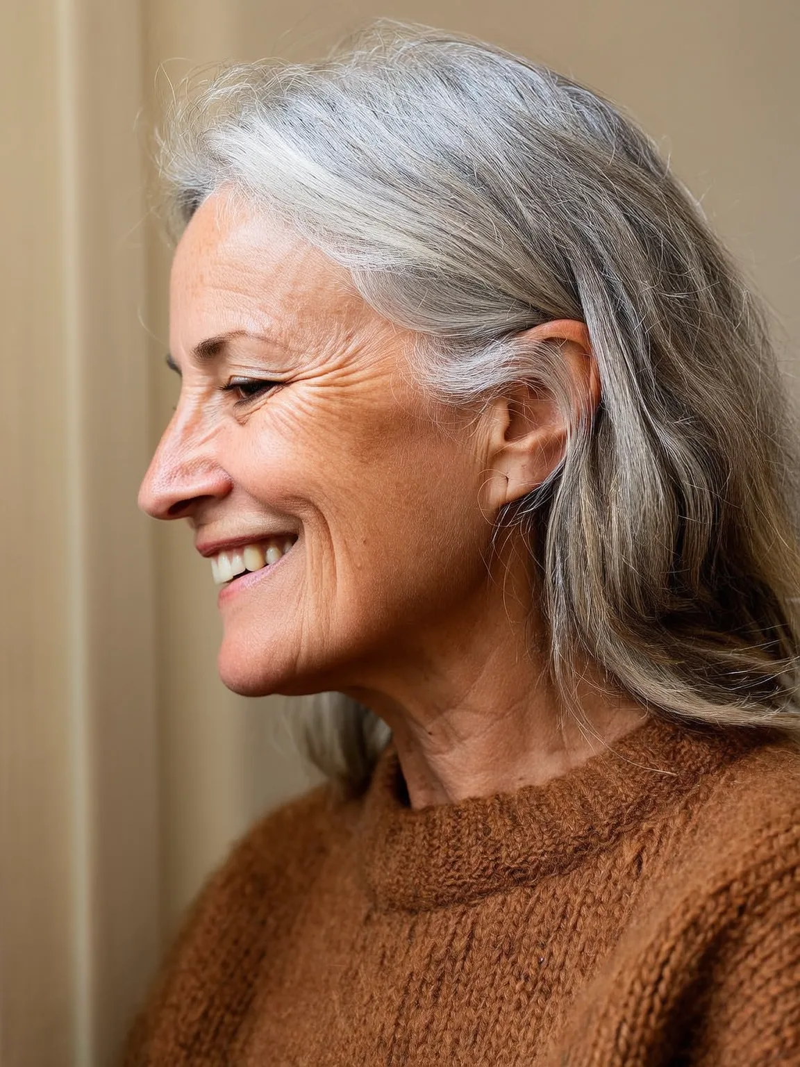 Long Layered Natural Silver Grey Hair