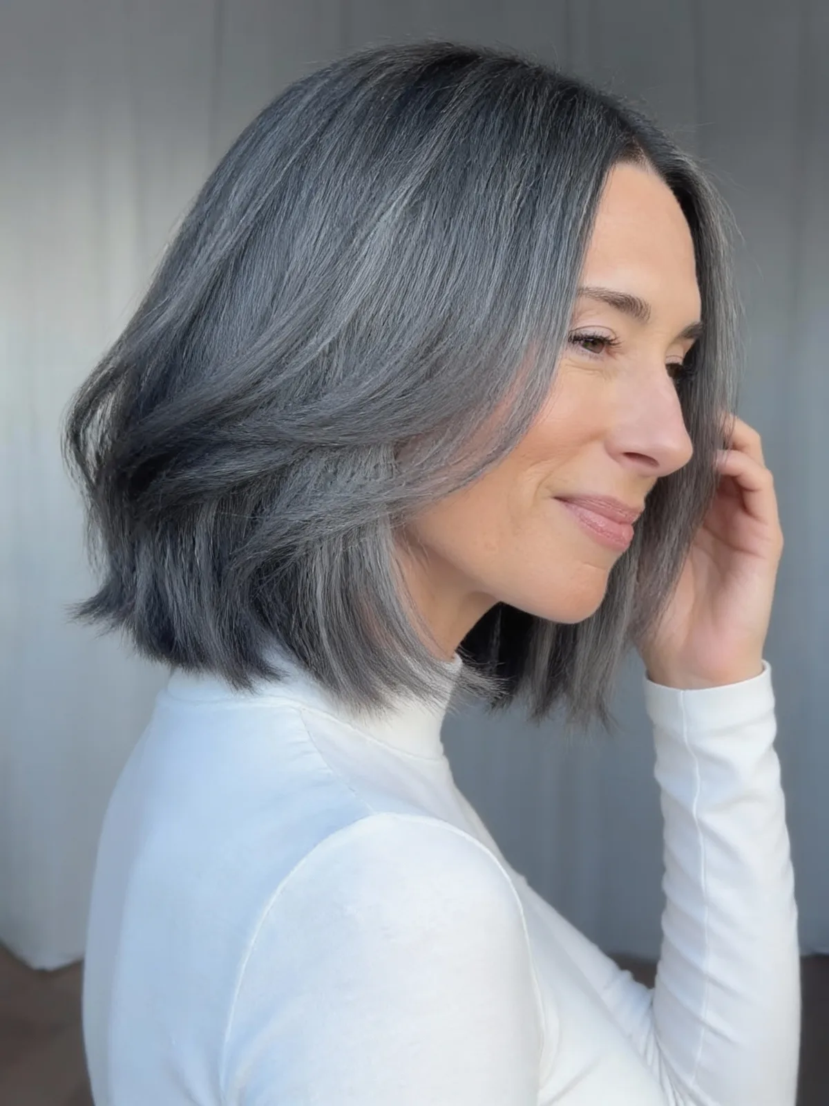 Silver Frost Blow-Dried Chin-Length Bob