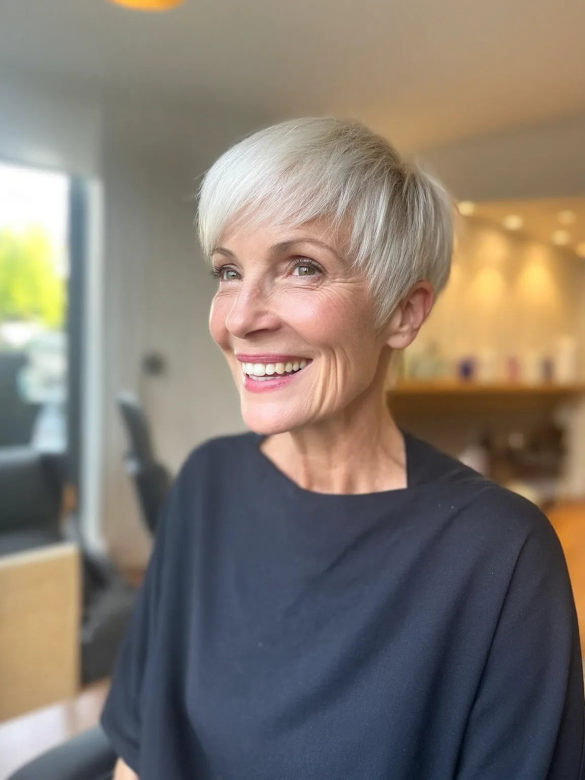 Silver Frost Pixie with Sleek Side-Swept Bangs