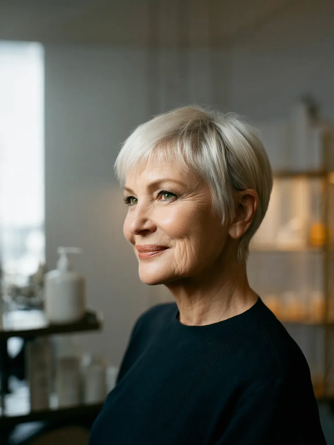 Silver Frost Pixie with Side-Swept Bangs