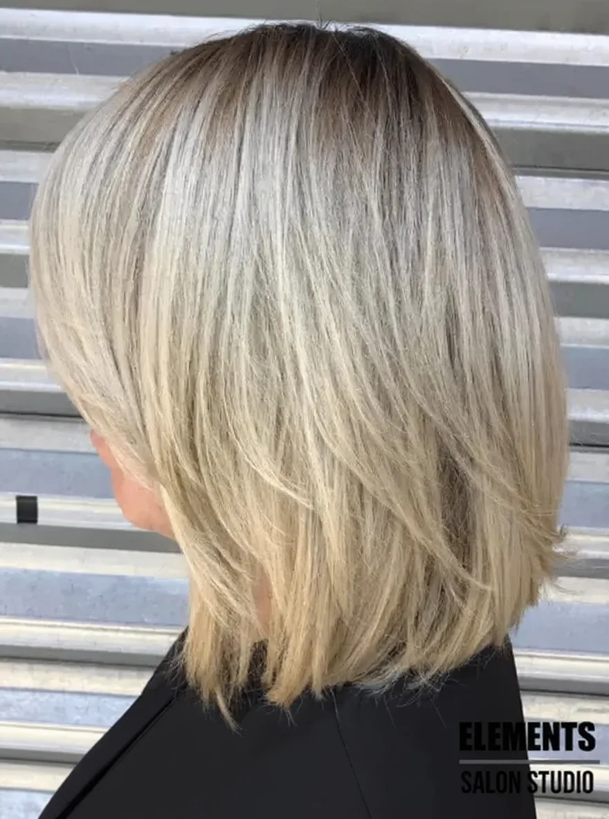 Ash Blonde Lob with Darker Roots and Straight Texture