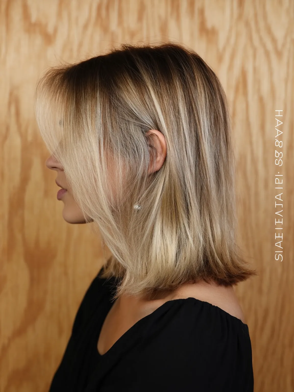 Sandy Blonde Ombre Lob with Curtain Bangs