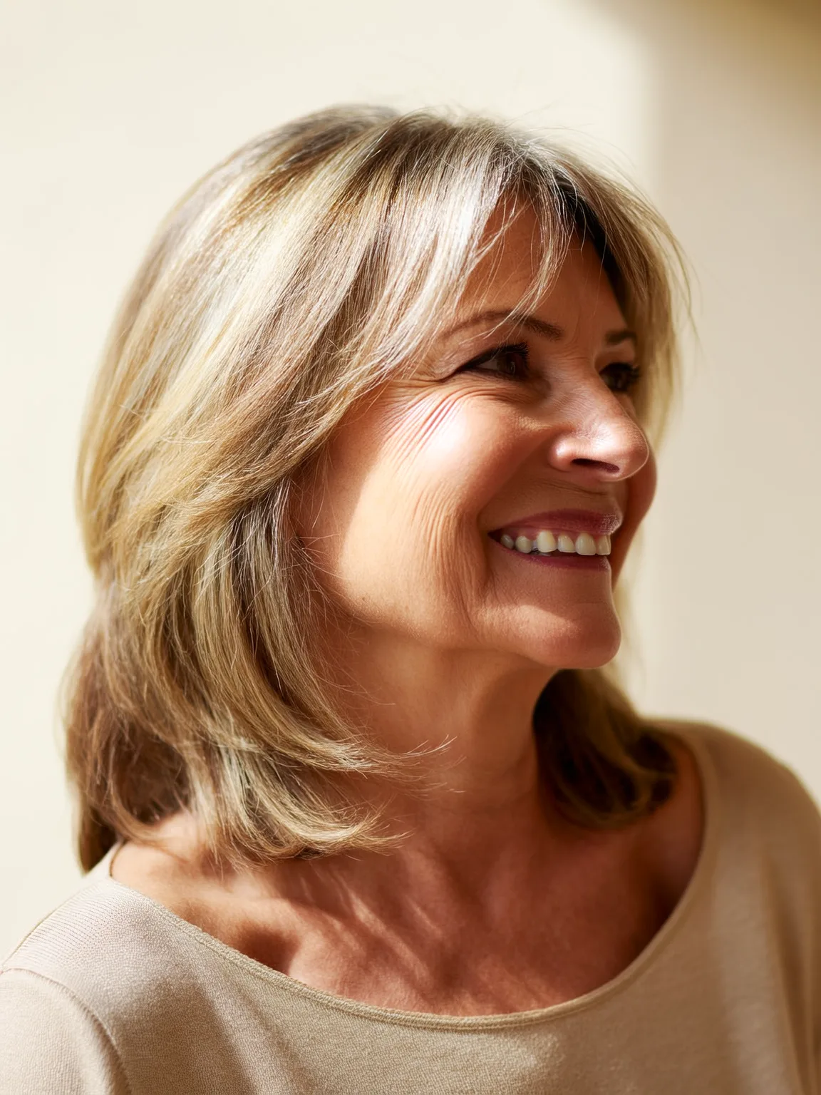 Honey Blonde LOB with Side-Swept Bangs