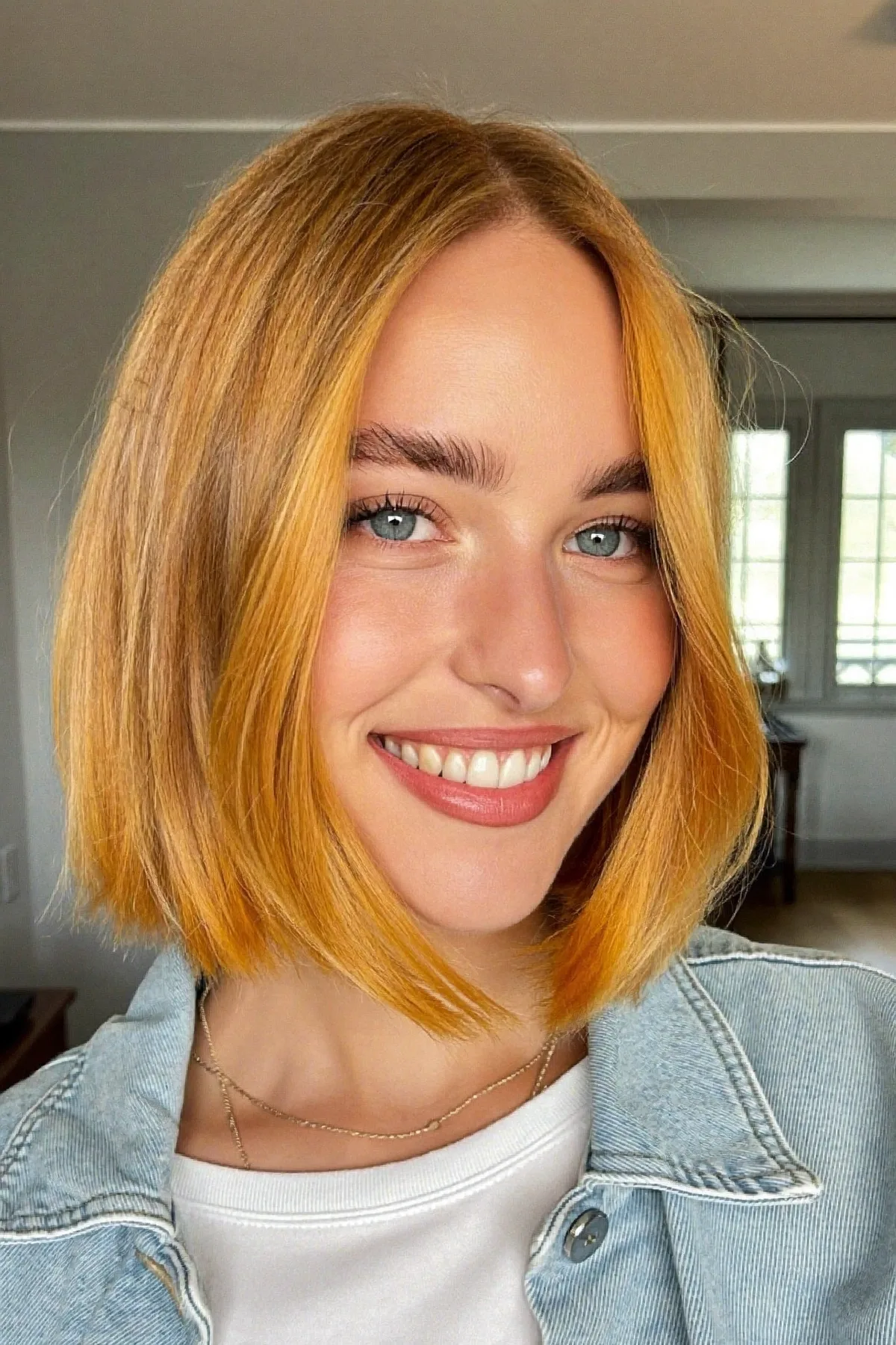Sleek Chin-Length Bob in Solid Strawberry Blonde Perfection