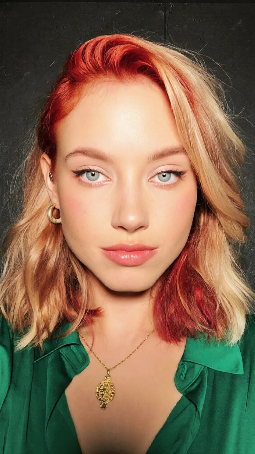 Textured Shoulder-Length Layered Lob with Vivid Red Accents