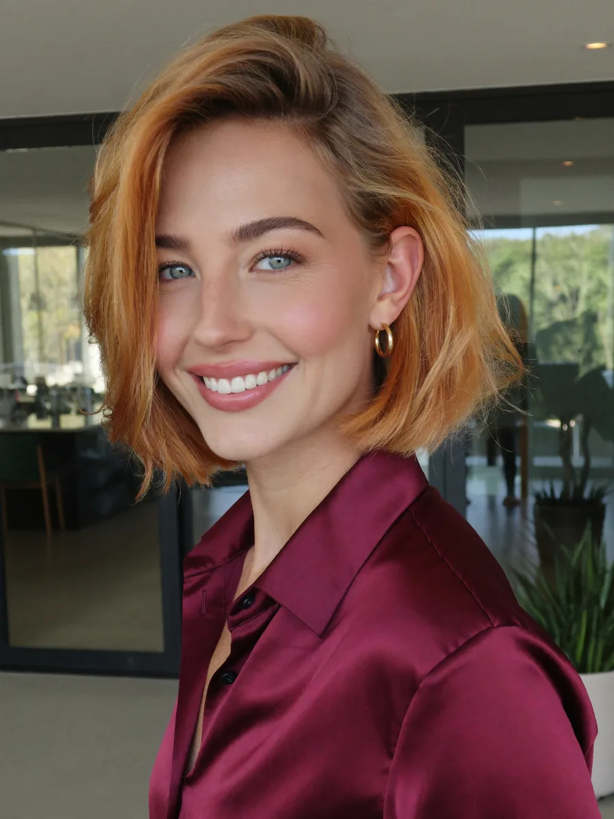 Textured Chin-Length Bob with Side-Swept Layers