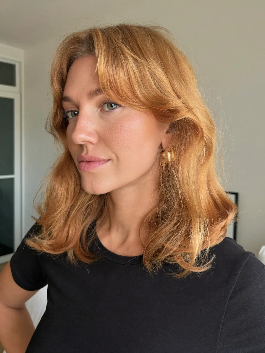 Soft Shoulder-Length Long Layers with Curtain Bangs Styling