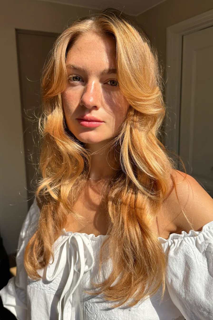 Strawberry Blonde Loose Waves With Center Part for Effortless Chic