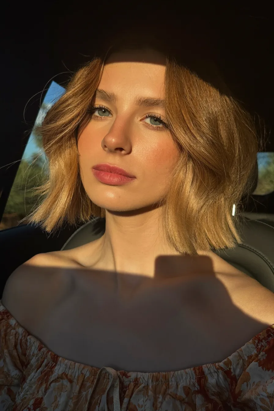 Chic Wavy Bob for Effortless Strawberry Blonde Glow