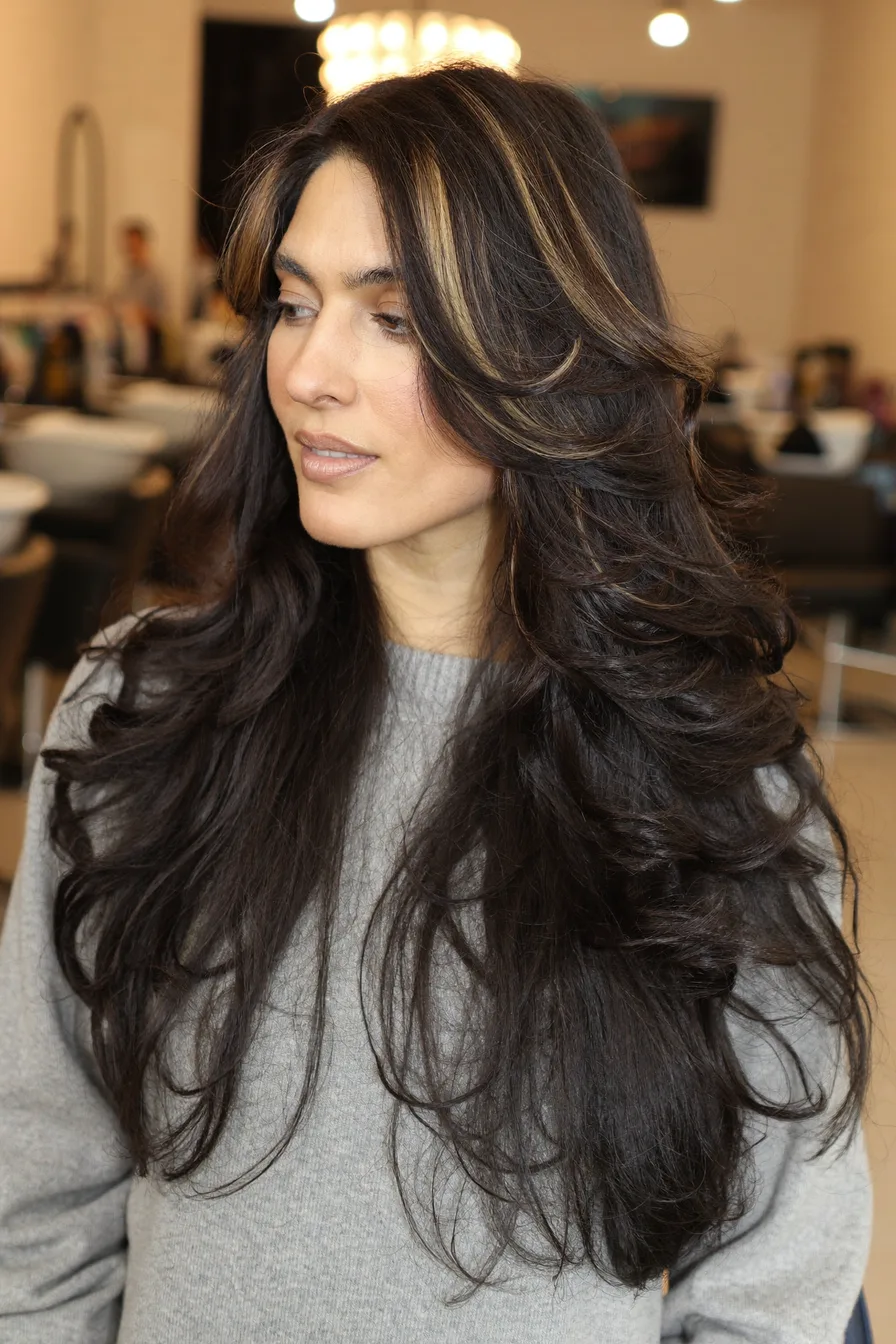 Voluminous Extra-Long Layered Haircut with Soft Face-Framing Pieces