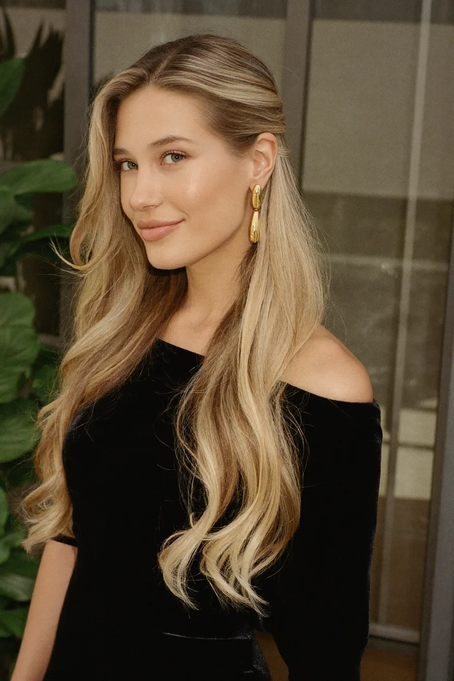 Effortlessly Glamorous Extra-Long Layered Waves with Face-Framing Highlights