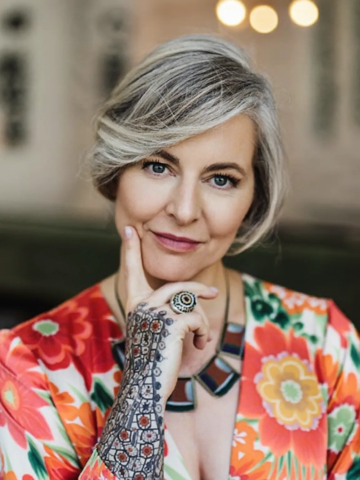 Blow-Dried Silver Frost Pixie with Side-Swept Bangs