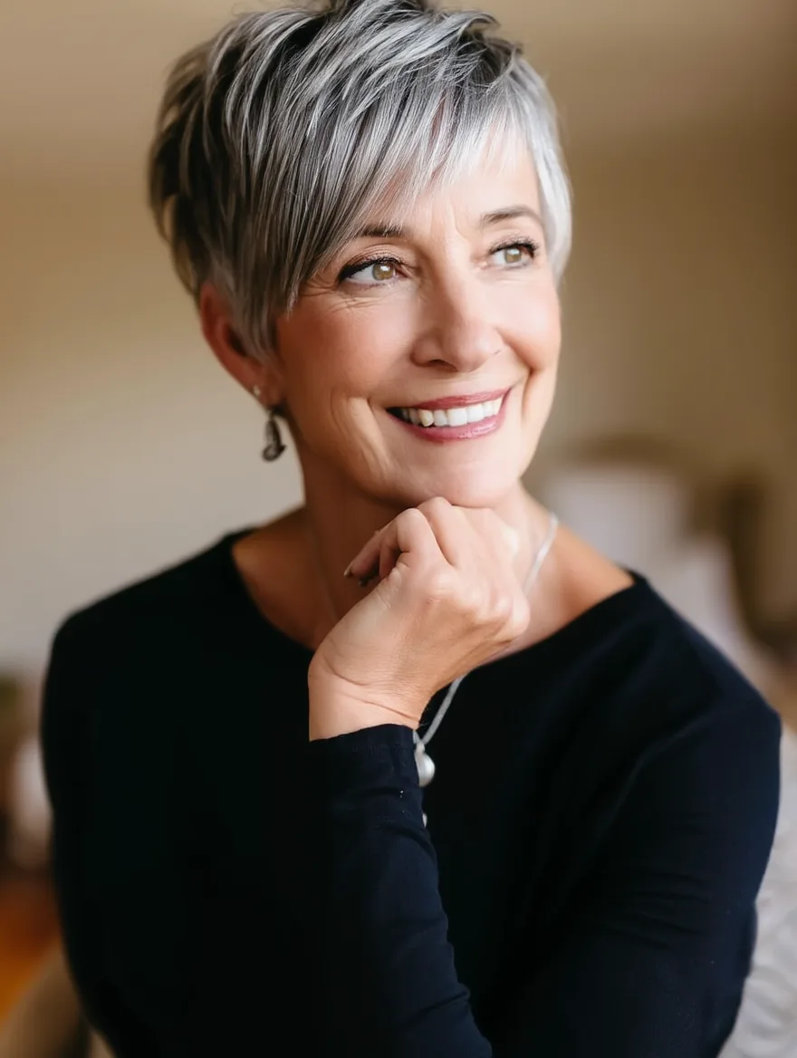 Classic Textured Pixie with Silver Frost Elegance