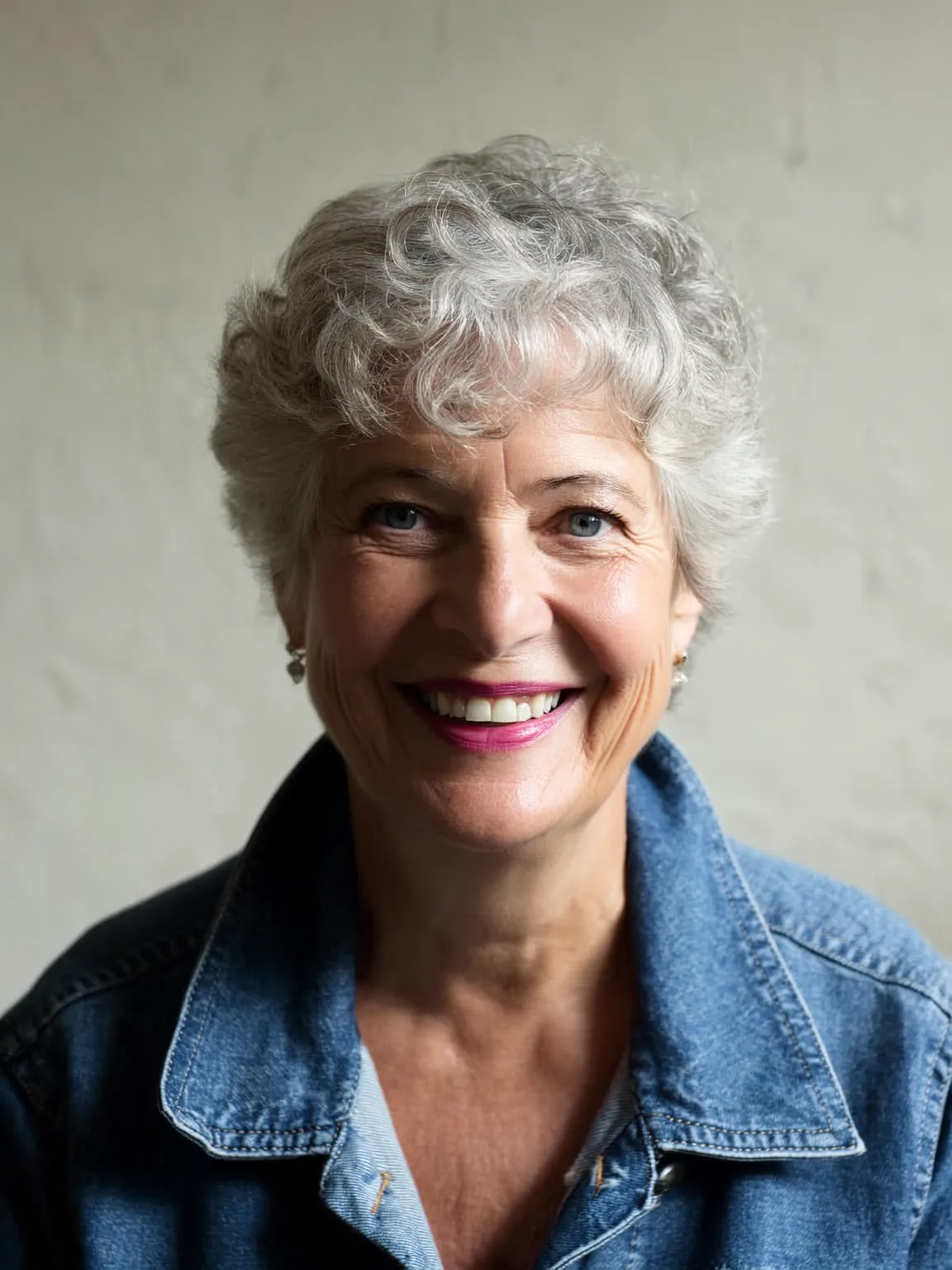 Curly Silver Frost Pixie with Bold Volume